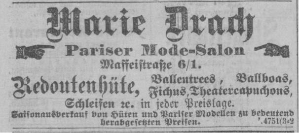 Anzeige aus den Münchner Neuesten Nachrichten 53. Jg. Nr. 19 Generalanzeiger v. 12.01.1900, S. 2, online: https://www.digitale-sammlungen.de/view/bsb00134120_00217_u001?page=2%2C3